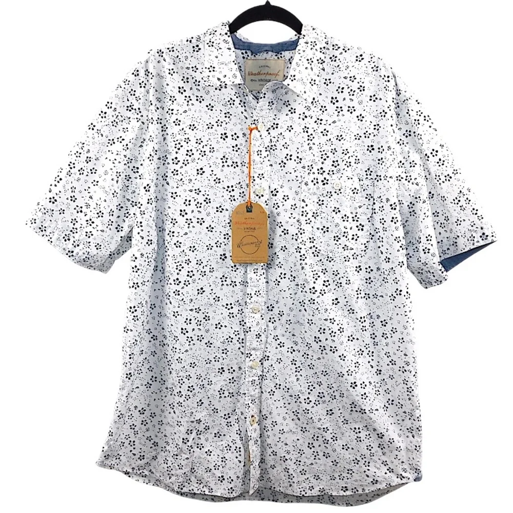 Weatherproof Vintage‎ Men’s Short Sleeve Button Down Shirt XL White Blue NWT